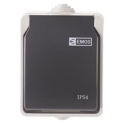 Zásuvka 1-násobná nástěnná IP54 šedá EMOS - 1