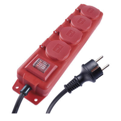 Prodlužovací kabel P1451 4 zásuvky 5m IP44 s vypínačem červený - 1