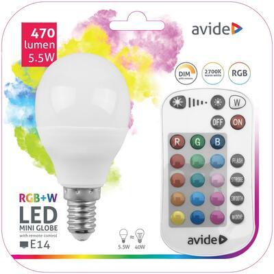 LED žárovka Smart LED Globe E14/5,5W/RGB+W s ovladačem AVIDE