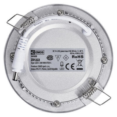 LED panel ZD1222 6W/4000K vestavný kruh stříbrný vč. PHE - 4